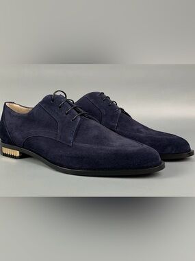 Giorgio Armani Navy Suede Derby Shoes - Elegant Lace-Up